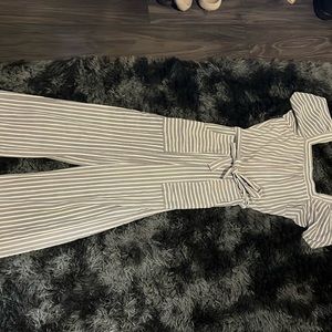 blue and white stripe jumpsuit size medium